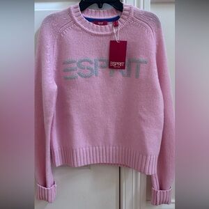 Esprit Knit Sweater Pullover Pink Silver Logo Crew Neck Long Sleeve XS $239